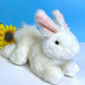 Vintage Goffa Beautiful White Laying‎ Bunny Rabbit 12" Plush Stuffed Animal Toy